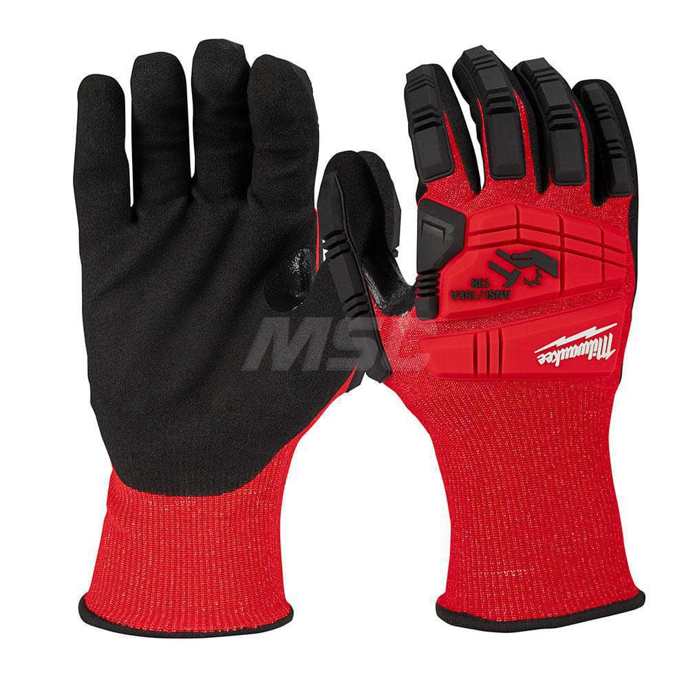 Cut, Puncture & Abrasive-Resistant Gloves: Size XL, ANSI Cut A3, ANSI Puncture 0, Nitrile, Nylon Red, Palm & Fingers Coated, Nitrile Lined, Nylon Back, Smooth Grip, ANSI Abrasion 0