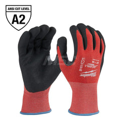 Cut, Puncture & Abrasive-Resistant Gloves: Size M, ANSI Cut A2, ANSI Puncture 0, Nitrile, Nylon Red, Palm & Fingers Coated, Nitrile Lined, Nylon Back, Smooth Grip, ANSI Abrasion 0