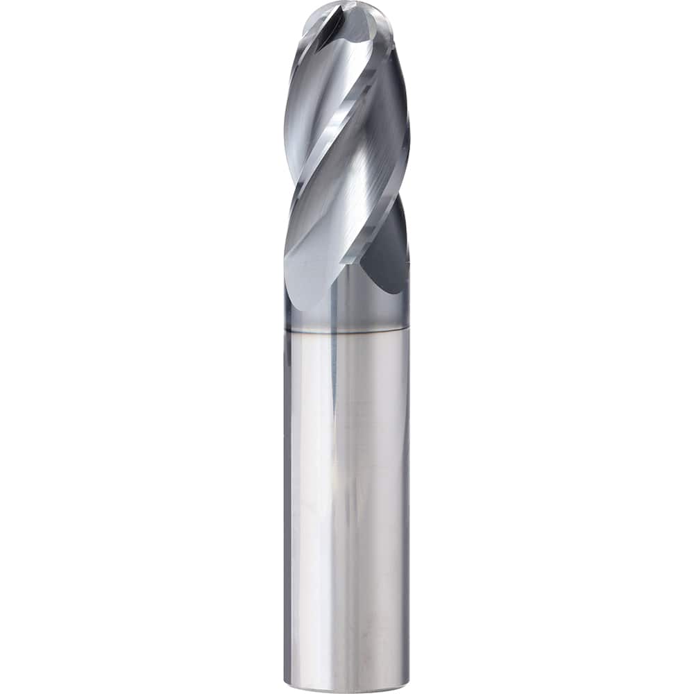 Ball End Mill: 0.4844″ Dia, 1″ LOC, 4 Flute, Solid Carbide 3″ OAL, 1/2″ Shank Dia, 35 ° Helix, AlCrN Coated, Single End, Series SAPB