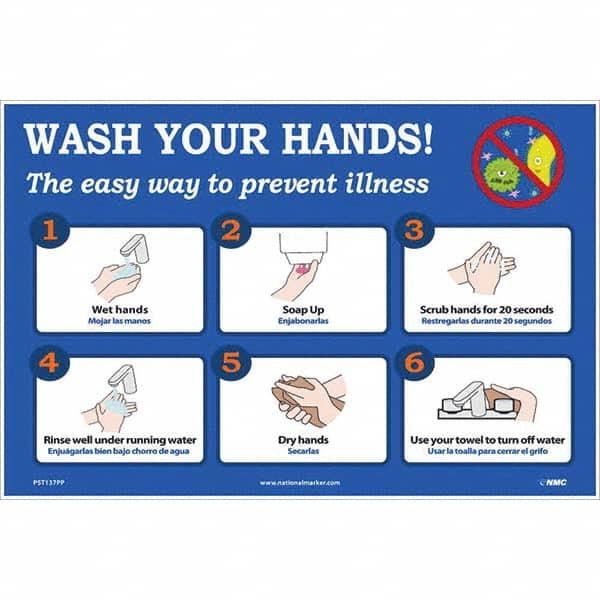 NMC - 1 5-Piece "Wash Your Hands! - The Easy Way to Prevent Illness", 18" Wide x 12" High, Paper Safety Sign - Benchmark Tooling