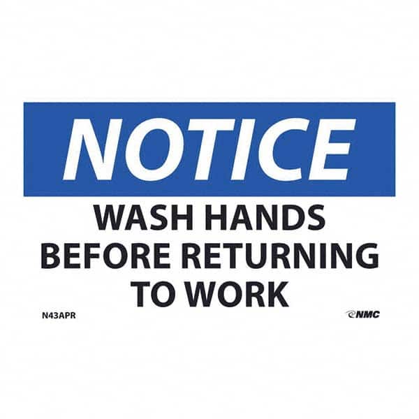 NMC - 1 5-Piece Restroom, Janitorial & Housekeeping Label - Legend: Notice - Wash Hands Before Returning to Work - Benchmark Tooling