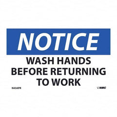 NMC - 1 5-Piece Restroom, Janitorial & Housekeeping Label - Legend: Notice - Wash Hands Before Returning to Work - Benchmark Tooling