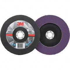 3M - 7" Disc Diam, 7/8" Center Hole, Type 29 Ceramic Flap Disc - 8,600 Max RPM, Fiberglass Backing, Arbor Attaching System, Coated - Benchmark Tooling