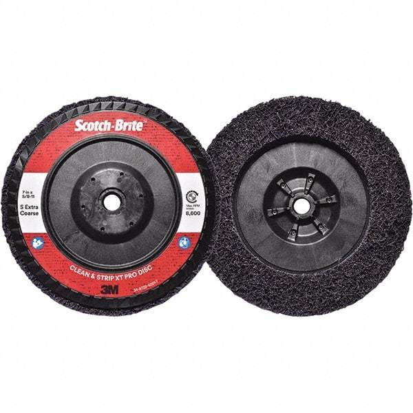 3M - 7" Extra Coarse Grade Silicon Carbide Deburring Disc - 5/8-11 Threaded Center Hole, Quick Change Connection, Purple, 8,600 Max RPM - Benchmark Tooling