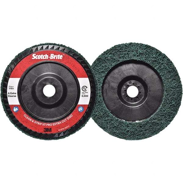 3M - 7" Extra Coarse Grade Aluminum Oxide Deburring Disc - 7/8" Center Hole, Quick Change Connection, Green, 8,600 Max RPM - Benchmark Tooling
