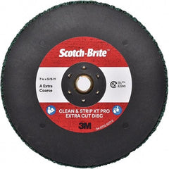 3M - 7" Extra Coarse Grade Aluminum Oxide Deburring Disc - 5/8-11 Threaded Center Hole, Quick Change Connection, Green, 6,000 Max RPM - Benchmark Tooling