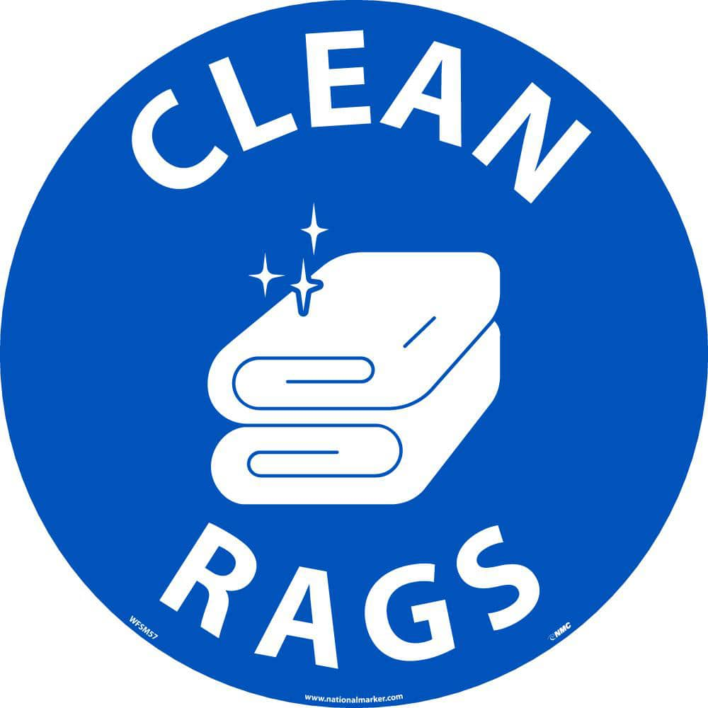 NMC - Adhesive Backed Floor Signs; Message Type: Restroom, Janitorial & Housekeeping ; Graphic Type: Rags ; Message or Graphic: Message & Graphic ; Legend: Clean Rags ; Color: Blue; White ; Special Color Properties: No Special Properties - Exact Industrial Supply