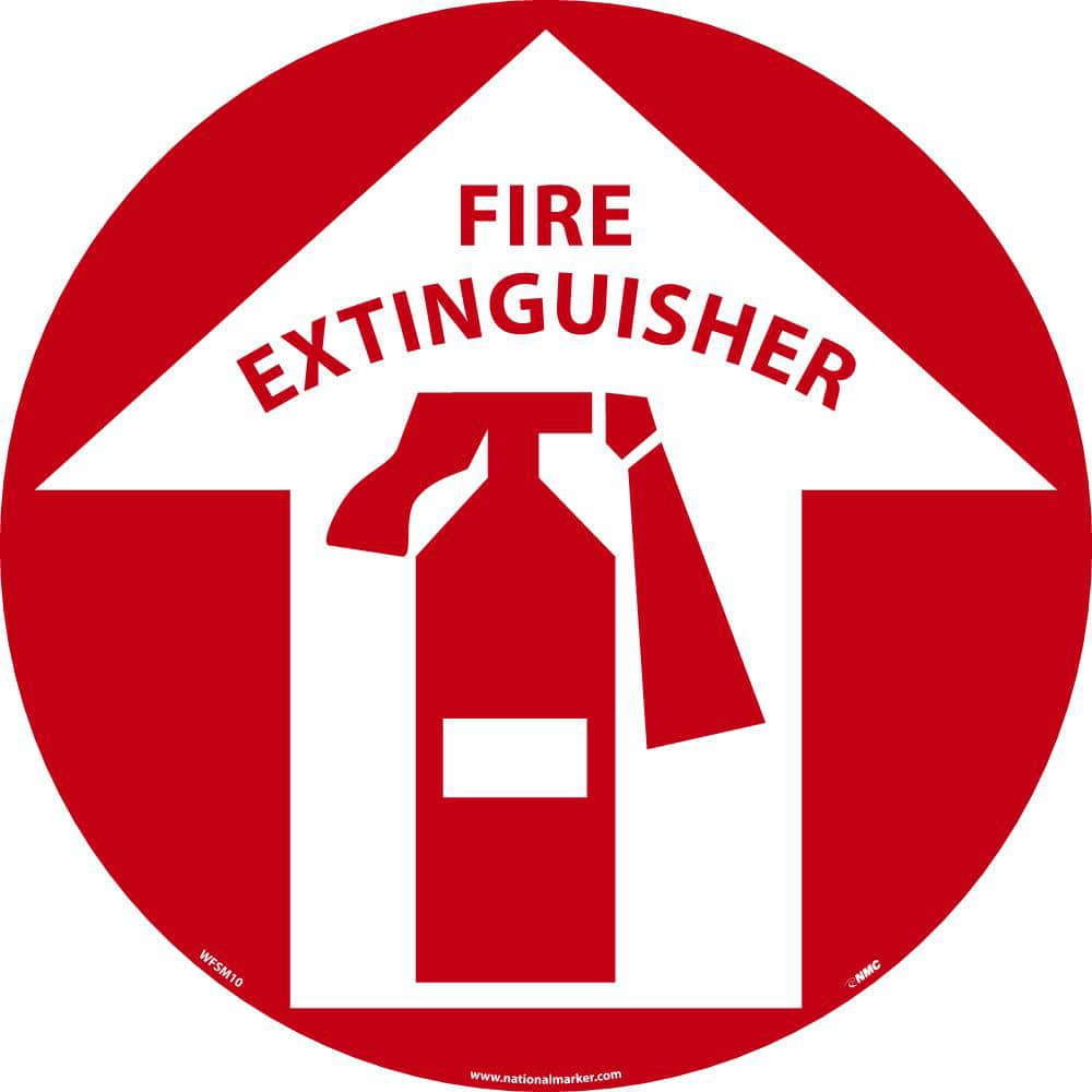 NMC - Adhesive Backed Floor Signs; Message Type: Fire ; Graphic Type: Fire Extinguisher in Up Arrow ; Message or Graphic: Message & Graphic ; Legend: Fire Extinguisher ; Color: Red; White ; Special Color Properties: No Special Properties - Exact Industrial Supply