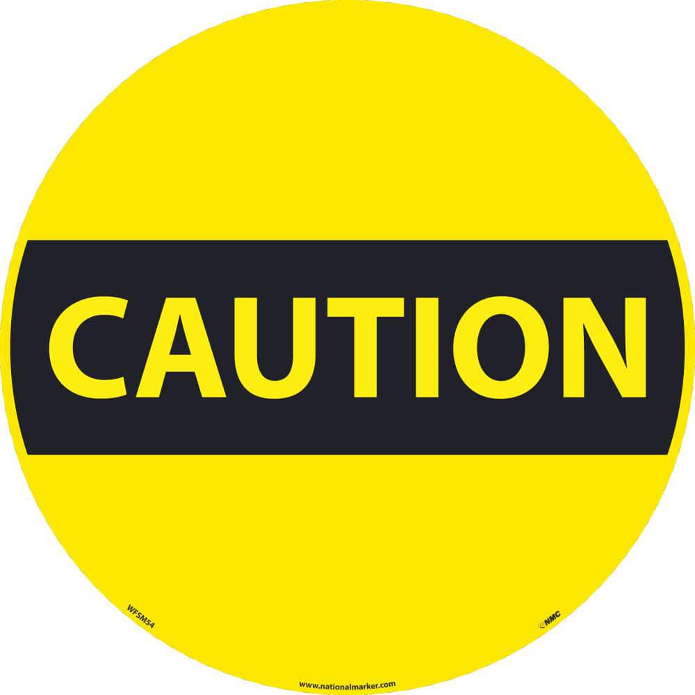 NMC - Adhesive Backed Floor Signs; Message Type: Restroom, Janitorial & Housekeeping ; Graphic Type: Caution Header ; Message or Graphic: Message & Graphic ; Legend: Caution ; Color: Black; Yellow ; Special Color Properties: No Special Properties - Exact Industrial Supply