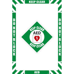 NMC - Adhesive Backed Floor Signs; Message Type: Security & Admittance ; Graphic Type: Arc Flash ; Message or Graphic: Message & Graphic ; Legend: AED Keep Clear ; Color: Green; White; Black; Red ; Special Color Properties: No Special Properties - Exact Industrial Supply