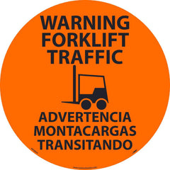 NMC - Adhesive Backed Floor Signs; Message Type: Accident Prevention ; Graphic Type: Forklift ; Message or Graphic: Message & Graphic ; Legend: Warning Forklift Traffic ; Color: Orange; Black ; Special Color Properties: No Special Properties - Exact Industrial Supply