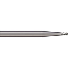 Ball End Mill: 0.026″ Dia, 0.078″ LOC, 2 Flute, Solid Carbide 1-1/2″ OAL, 1/8″ Shank Dia, 30 ° Helix, Uncoated, Single End