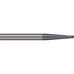 Ball End Mill: 0.024″ Dia, 0.072″ LOC, 2 Flute, Solid Carbide 1-1/2″ OAL, 1/8″ Shank Dia, 30 ° Helix, AlTiN Coated, Single End