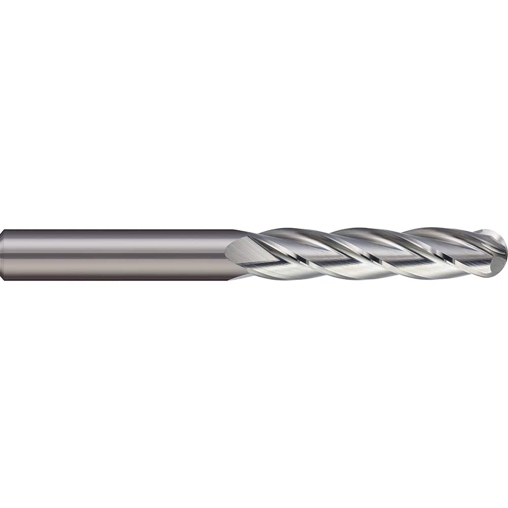 Micro 100 - Ball End Mills; Mill Diameter (mm): 10.00 ; Mill Diameter (Decimal Inch): 0.3937 ; Number of Flutes: 4 ; Length of Cut (mm): 38.0000 ; Length of Cut (Decimal Inch): 1.4961 ; Material: Solid Carbide - Exact Industrial Supply