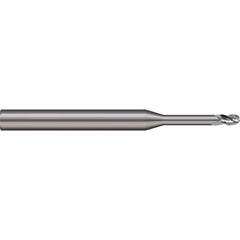 Ball End Mill: 0.09″ Dia, 0.125″ LOC, 3 Flute, Solid Carbide 1-1/2″ OAL, 1/8″ Shank Dia, 20 ° Helix, Uncoated, Single End