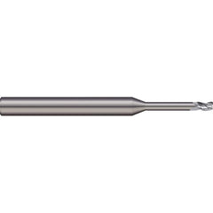 Corner Radius End Mill: 0.05″ Dia, 0.075″ LOC, 0.01″ Radius, 2 Flutes, Solid Carbide 1-1/2″ OAL, 1/8″ Shank Dia, 20 ° Helix, Bright/Uncoated, Corner Radius End