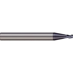 Corner Radius End Mill: 0.0469″ Dia, 0.071″ LOC, 0.01″ Radius, 2 Flutes, Solid Carbide 1-1/2″ OAL, 1/8″ Shank Dia, 20 ° Helix, nACRo Coated, Corner Radius End