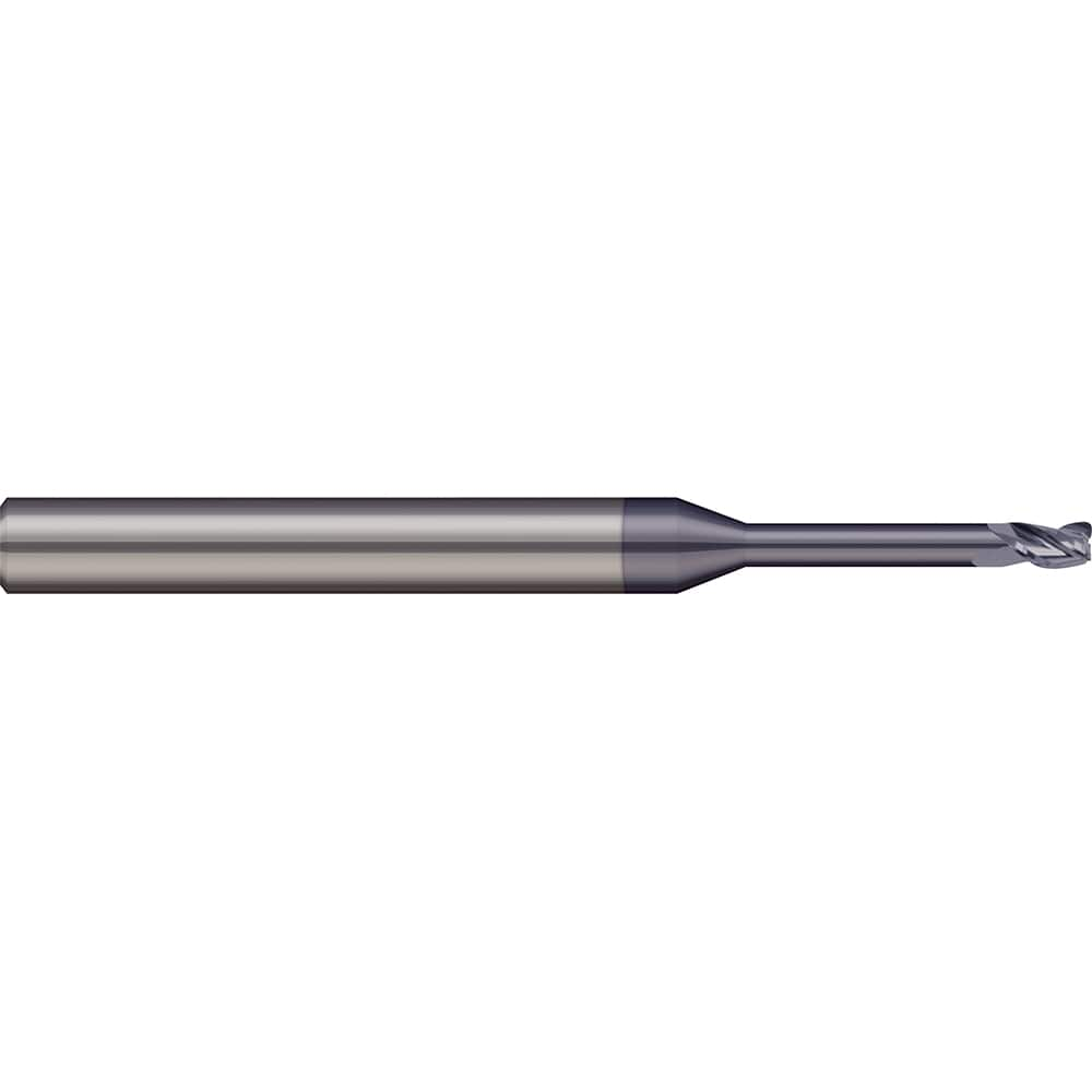 Corner Radius End Mill: 0.0781″ Dia, 0.117″ LOC, 1/64″ Radius, 3 Flutes, Solid Carbide 1-1/2″ OAL, 1/8″ Shank Dia, 20 ° Helix, nACRo Coated, Corner Radius End