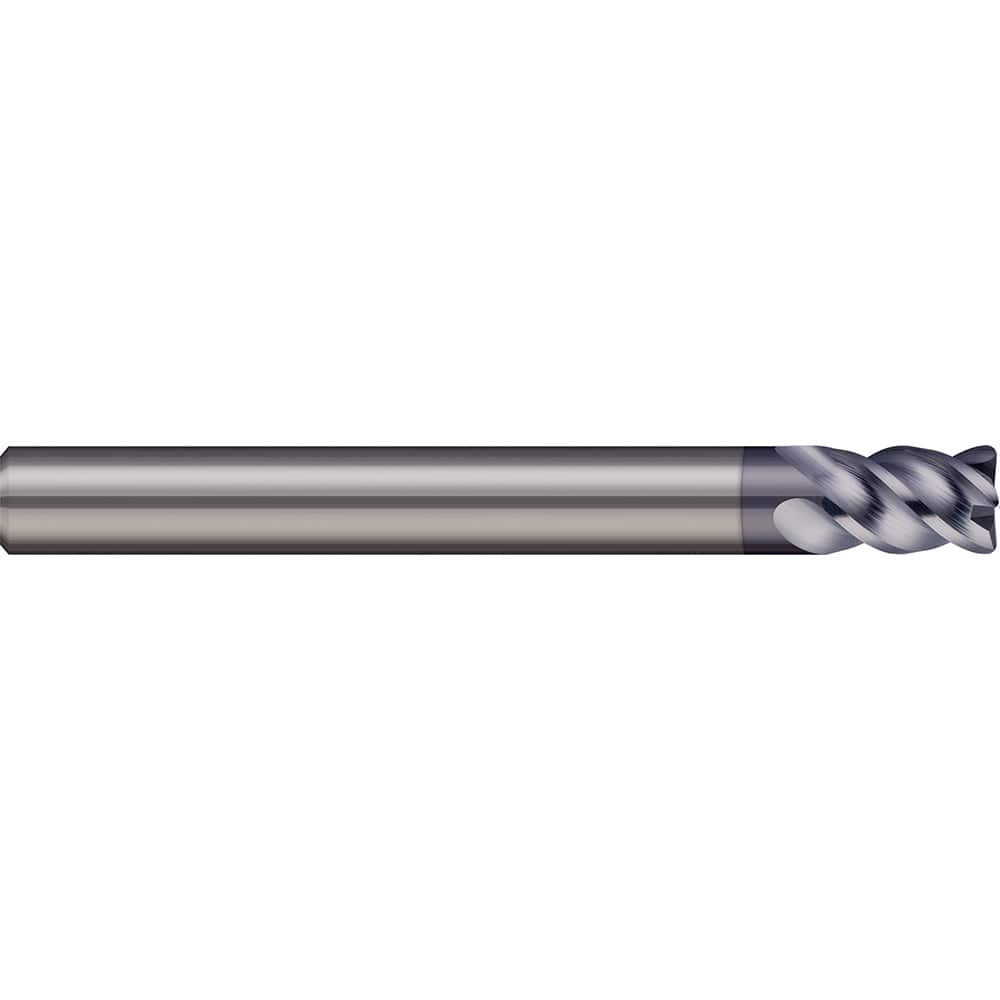 Corner Radius End Mill: 0.1181″ Dia, 0.315″ LOC, 4 Flutes, Solid Carbide 45 ° Helix, AlTiN Coated, Corner Radius End