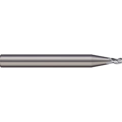 Corner Radius End Mill: 0.04″ Dia, 0.06″ LOC, 0.01″ Radius, 3 Flutes, Solid Carbide 1-1/2″ OAL, 1/8″ Shank Dia, 20 ° Helix, Bright/Uncoated, Corner Radius End