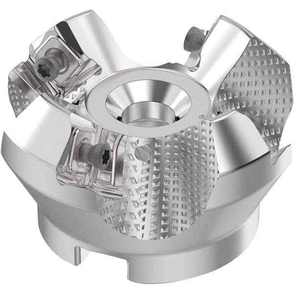 Seco - 50mm Cut Diam, 22mm Arbor Hole, 6mm Max Depth of Cut, 48° Indexable Chamfer & Angle Face Mill - 4 Inserts, SN.. Insert, Right Hand Cut, 4 Flutes, Through Coolant, Series R220.54 - Benchmark Tooling