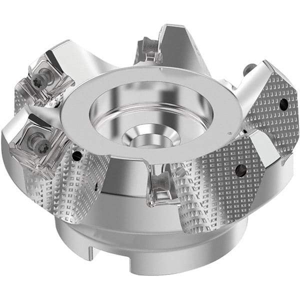 Seco - 3" Cut Diam, 1" Arbor Hole, 0.236" Max Depth of Cut, 48° Indexable Chamfer & Angle Face Mill - 6 Inserts, SN.. Insert, Right Hand Cut, 6 Flutes, Through Coolant, Series R220.54 - Benchmark Tooling