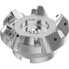 Seco - 80mm Cut Diam, 27mm Arbor Hole, 6mm Max Depth of Cut, 48° Indexable Chamfer & Angle Face Mill - 6 Inserts, SN.. Insert, Right Hand Cut, 6 Flutes, Through Coolant, Series R220.54 - Benchmark Tooling