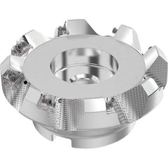 Seco - 5" Cut Diam, 1-1/2" Arbor Hole, 0.236" Max Depth of Cut, 48° Indexable Chamfer & Angle Face Mill - 8 Inserts, SN.. Insert, Right Hand Cut, 8 Flutes, Through Coolant, Series R220.54 - Benchmark Tooling