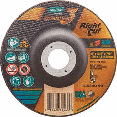 Norton - 36 Grit, 5" Wheel Diam, 1/16" Wheel Thickness, 7/8" Arbor Hole, Type 27 Depressed Center Wheel - Coarse Grade, Ceramic Alumina, Resinoid Bond, 12,225 Max RPM - Benchmark Tooling