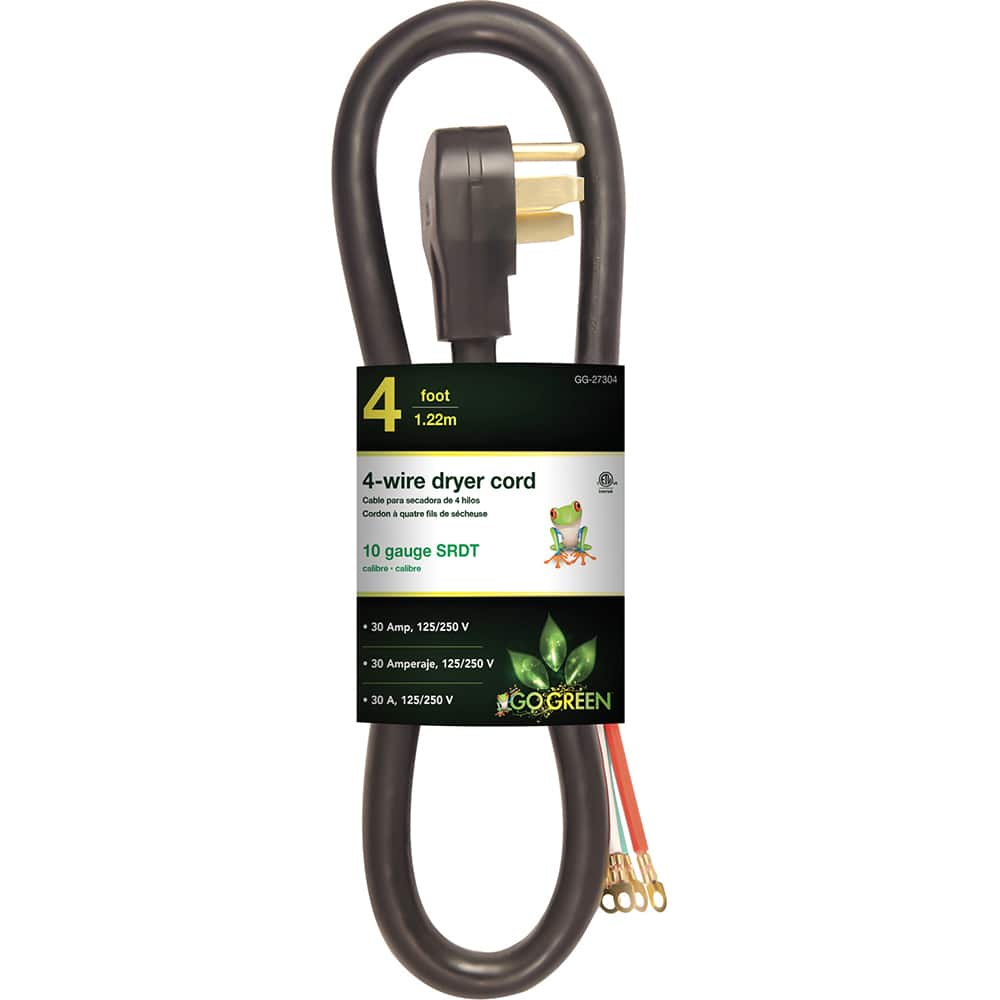 GoGreen Power - Power Cords; Cord Type: Replacement Cord ; Overall Length (Feet): 4 ; Cord Color: Brown ; Amperage: 30 ; Voltage: 250 ; Wire Gauge/Number of Conductors: 10/3 - Exact Industrial Supply