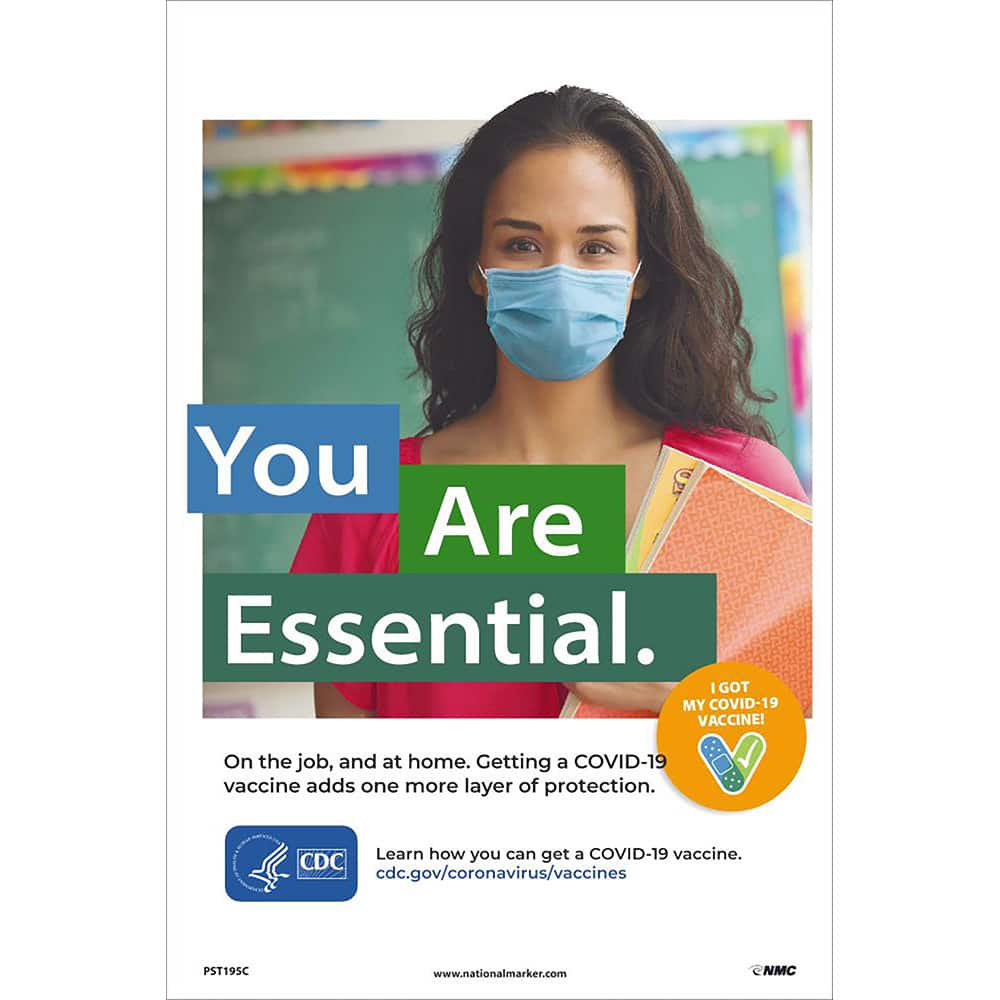 NMC - Training & Safety Awareness Posters; Subject: General Safety & Accident Prevention ; Training Program Title: Protect from COVID-19; COVID-19 Vaccination Awareness ; Message: YOU ARE ESSENTIAL. ON THE JOB, AND AT HOME. GETTING A COVID-19 VACCINE ADD - Exact Industrial Supply