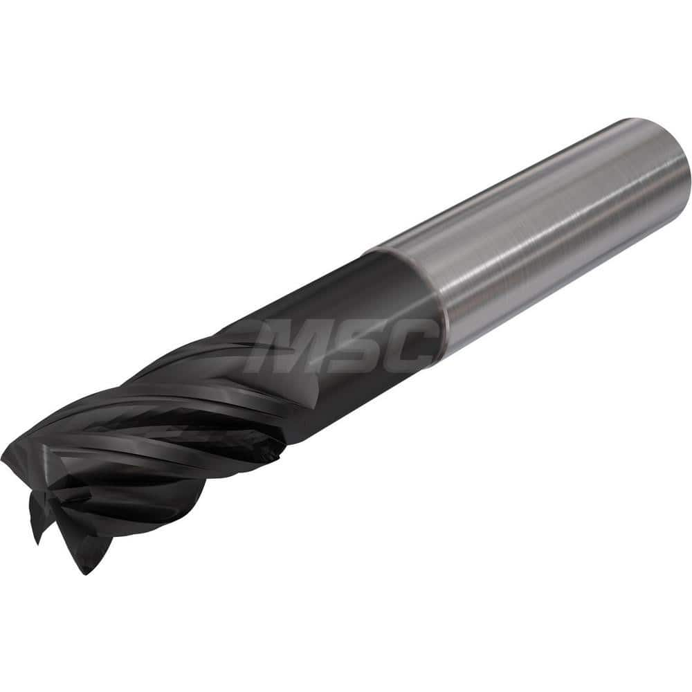 Corner Radius End Mill: 1″ Dia, 2″ LOC, 0.03″ Radius, 4 Flutes, Solid Carbide 4-1/2″ OAL, 1″ Shank Dia, 38 ° Helix, TiAlCN Coated, Corner Radius End, Centercutting, Series Flash Solid