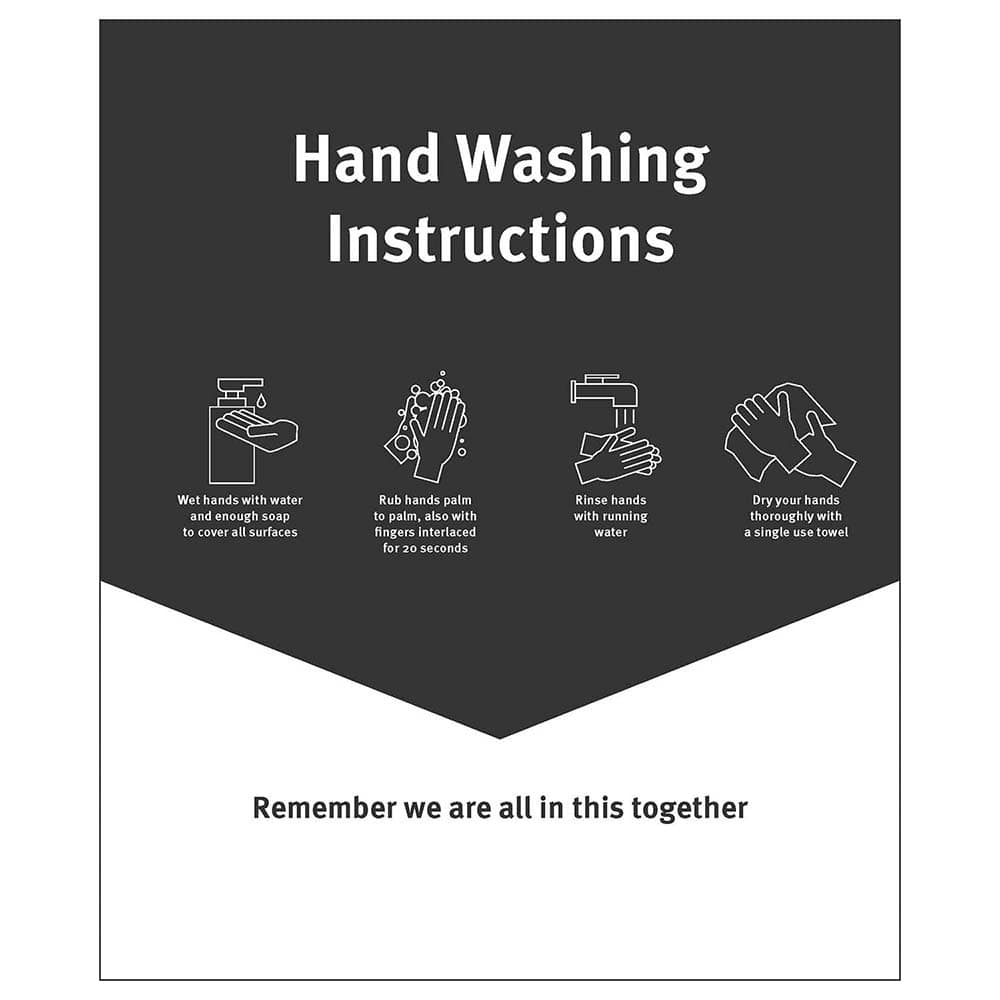 Ability One - Safety Signs; Message Type: Warning & Safety Reminder Signs ; Message or Graphic: Washing Hand ; Sign Header: Hand Washing Instructions ; Legend: Washing Hand ; Language: English ; Material: PVC Vinyl - Exact Industrial Supply