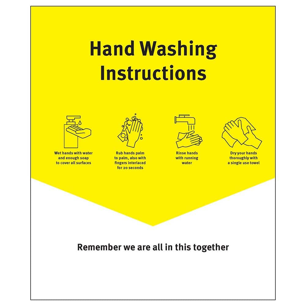 Ability One - Safety Signs; Message Type: Warning & Safety Reminder Signs ; Message or Graphic: Hand Washing Instructions ; Sign Header: Hand Washing Instructions ; Legend: Hand Washing Instructions ; Language: English ; Material: PVC Vinyl - Exact Industrial Supply