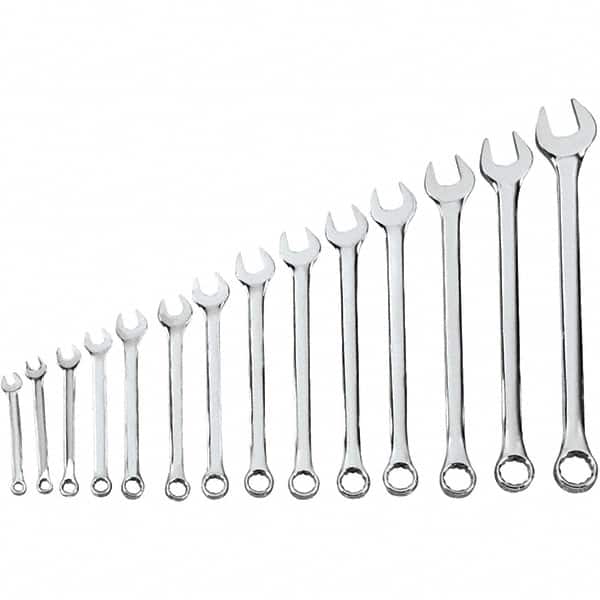 Blackhawk by Proto - 14 Piece, 5/16" to 1-1/4", 12 Point Combination Wrench - Inch Measurement Standard, Full Polish Finish, Comes in Vinyl Roll - Benchmark Tooling