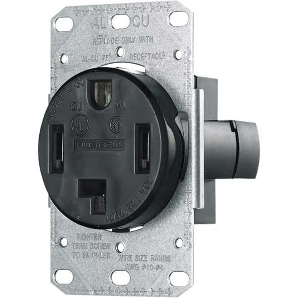 Hubbell Wiring Device-Kellems - 125/250 VAC 30A NEMA 14-30R Residential Grade Black Straight Blade Single Receptacle - Benchmark Tooling