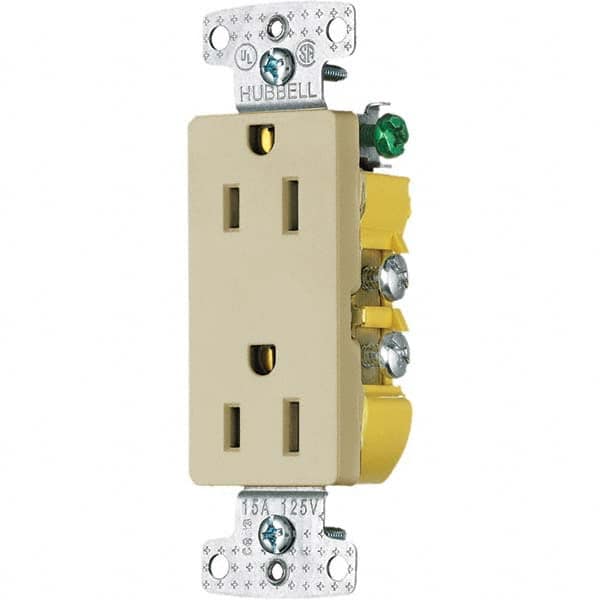 Hubbell Wiring Device-Kellems - 125V 15A NEMA 5-15R Residential Grade Ivory Straight Blade Duplex Receptacle - Benchmark Tooling