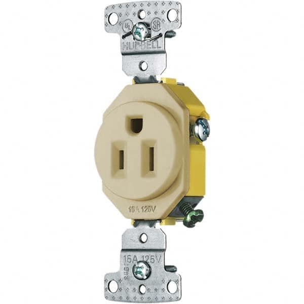 Hubbell Wiring Device-Kellems - 125V 15A NEMA 5-15R Residential Grade Ivory Straight Blade Single Receptacle - Benchmark Tooling