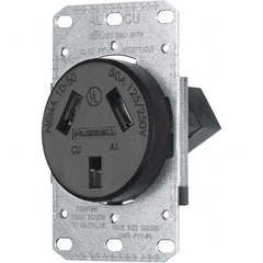 Hubbell Wiring Device-Kellems - 125/250 VAC 50A NEMA 10-50R Residential Grade Black Straight Blade Single Receptacle - Benchmark Tooling