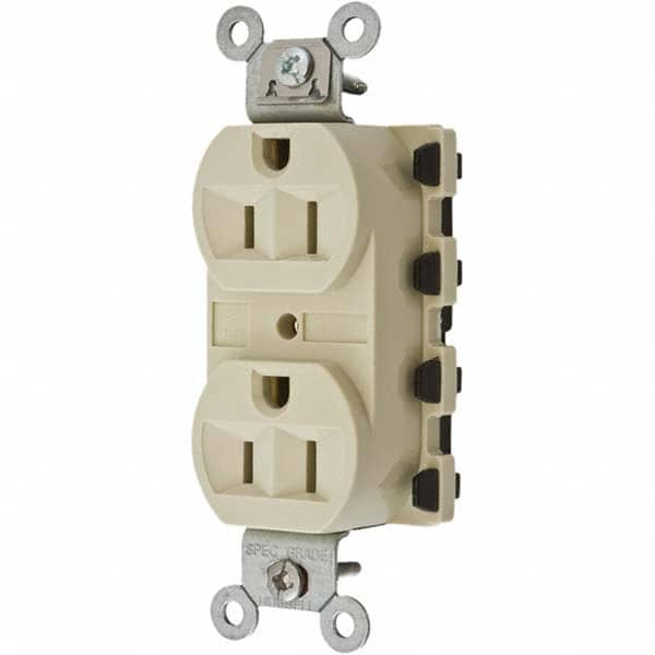 Hubbell Wiring Device-Kellems - 125V 15A NEMA 5-15R Specification Grade Ivory Straight Blade Duplex Receptacle - Benchmark Tooling