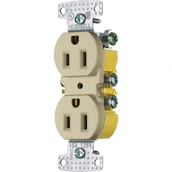 Hubbell Wiring Device-Kellems - 125V 15A NEMA 5-15R Residential Grade Ivory Straight Blade Duplex Receptacle - Benchmark Tooling