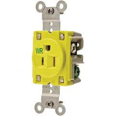 Hubbell Wiring Device-Kellems - 125V 15A NEMA 5-15R Industrial Grade Yellow Straight Blade Single Receptacle - Benchmark Tooling