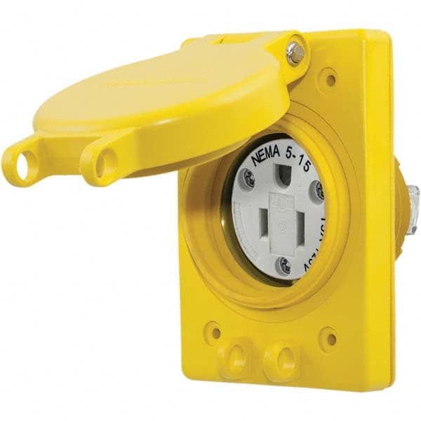 Hubbell Wiring Device-Kellems - 125V 15A NEMA 5-15R Industrial Grade Yellow Straight Blade Single Receptacle - Benchmark Tooling