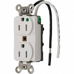 Hubbell Wiring Device-Kellems - 125V 15A NEMA 5-15R Hospital Grade White Straight Blade Duplex Receptacle - Benchmark Tooling