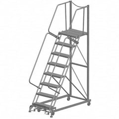 Steel Rolling Ladder: 7 Step Heavy-Duty Grating Tread