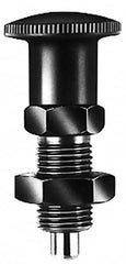 KIPP - 5/8-11, 23mm Thread Length, 8mm Plunger Diam, Lockout Knob Handle Indexing Plunger - Plunger Style A, 26mm Body Length, 74mm OAL, Steel - Benchmark Tooling