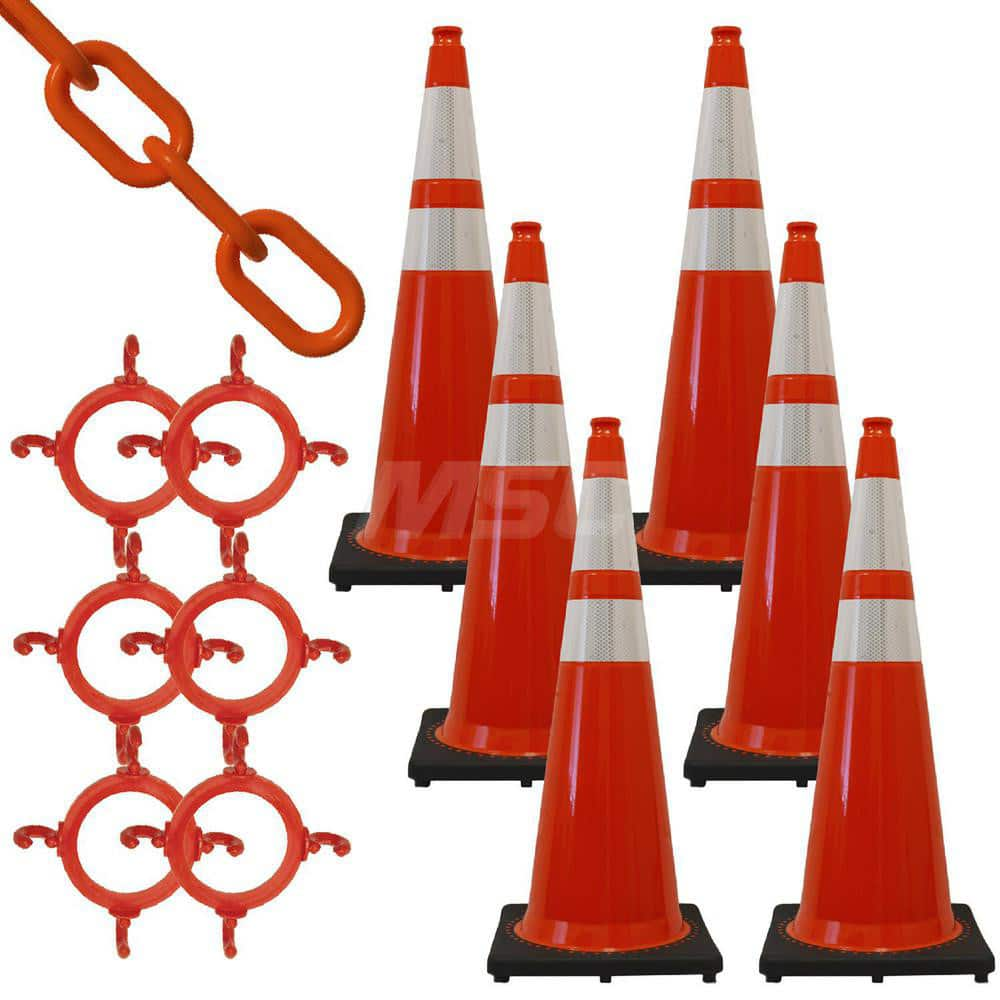 Barrier Rope & Chain; Type: Traffic Cone with Reflective Collar & Chain Kit; Material: Plastic; Color: Traffic Orange; Rope/Chain Material: Plastic; Hook Fitting Material: None; Snap End Material: None; Color: Traffic Orange; Length (Feet): 50.00; 50.000;