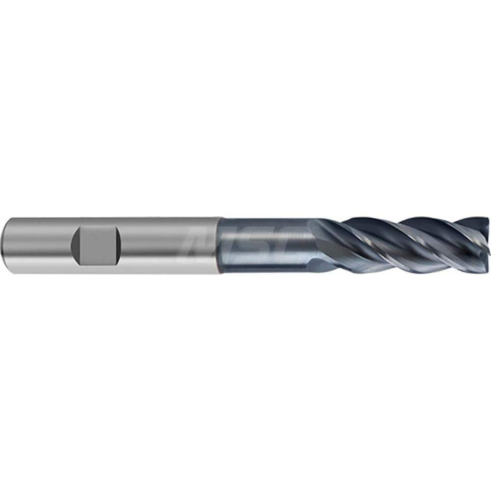 Square End Mill: 28mm LOC, 14mm Shank Dia, 100mm OAL, 4 Flutes, Solid Carbide Single End, AlCrN Finish, Helical Flute, Variable Helix, Centercutting, RH Cut, RH Flute, Series 6481