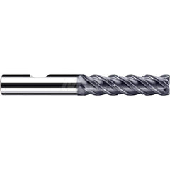 Square End Mill: 1/4'' Dia, 3/4'' LOC, 1/4'' Shank Dia, 2-1/2'' OAL, 4 Flutes, Solid Carbide Single End, Polychrom Finish, Spiral Flute, 45 ™ Variable Helix, Centercutting, RH Cut, RH Flute, Series E-Cut
