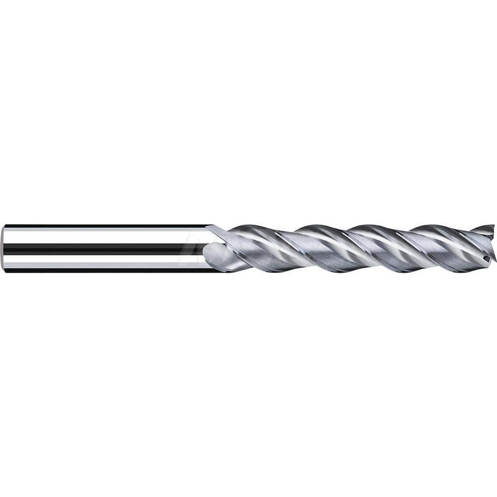 Square End Mill: 0.7874'' Dia, 4.1339'' LOC, 0.7874'' Shank Dia, 6.6535'' OAL, 3 Flutes, Solid Carbide Single End, Uncoated, Spiral Flute, 40 ™ Variable Helix, Centercutting, RH Cut, RH Flute, Series AX